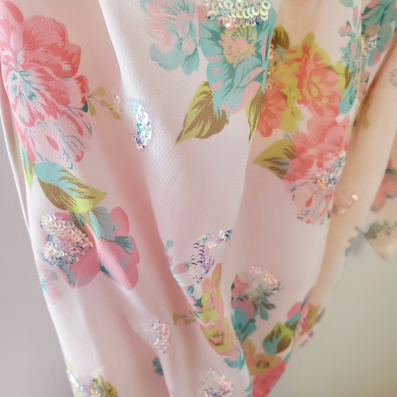 FOR LOVE AND LEMONS LOUISA DOUBLE TIE FRONT FLORAL SEQUIN MAXI DRESS SIZE LARGE - Picture 6 of 16